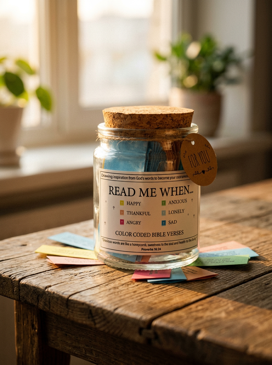 Bible Verse Jar — 90 Color-Coded Verses for Every Emotion